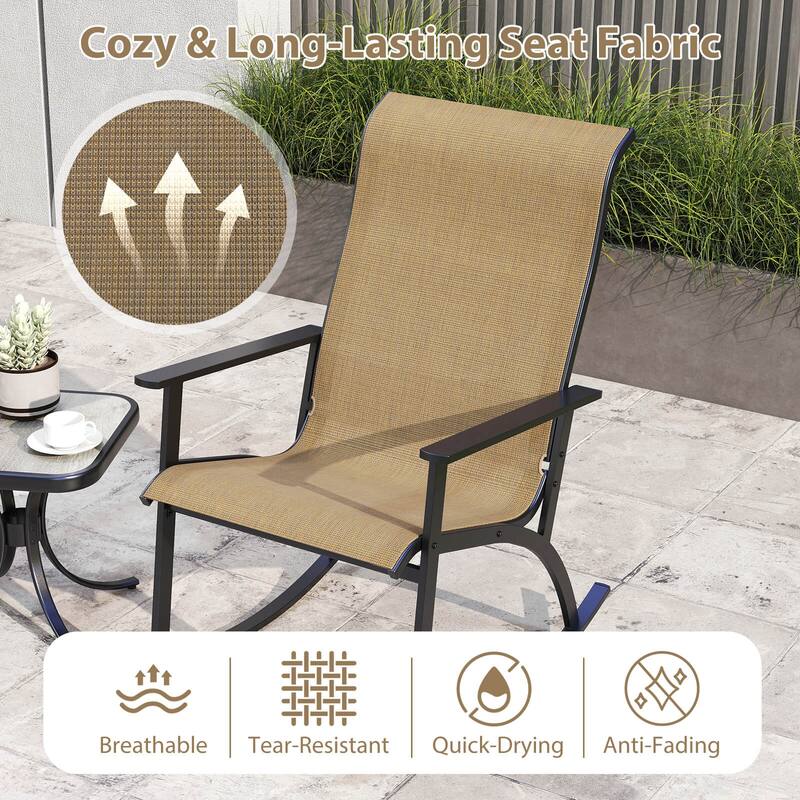 Costway 3 PCS Patio Rocker Set with High Backrest & Wood-Plastic - See Details