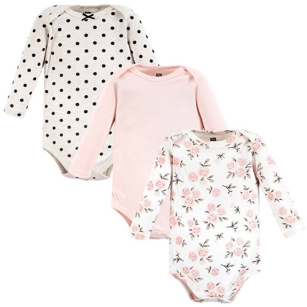 slide 1 of 1, Hudson Baby Infant Girl Cotton Long-Sleeve Bodysuits, Cinnamon Pink Prints 3-Pack Preemie - Cinnamon Pink Prints 3-Pack
