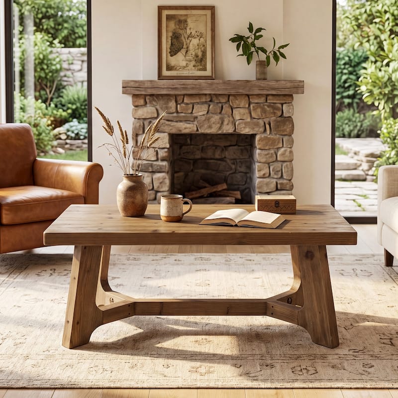 Solid Wood Rustic Coffee Table 47" Rectangle for Living Room Brown - 47.24" L x 23.62" W x 19.68" H