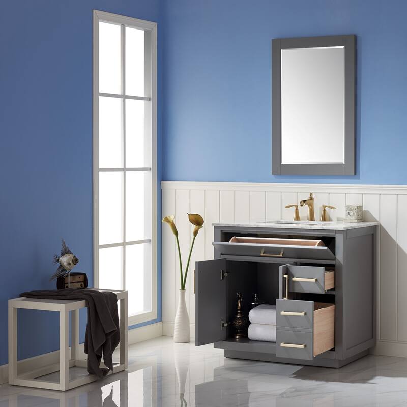 Altair Ivy Single Bathroom Vanity Set and Carrara White Countertop with Mirror
