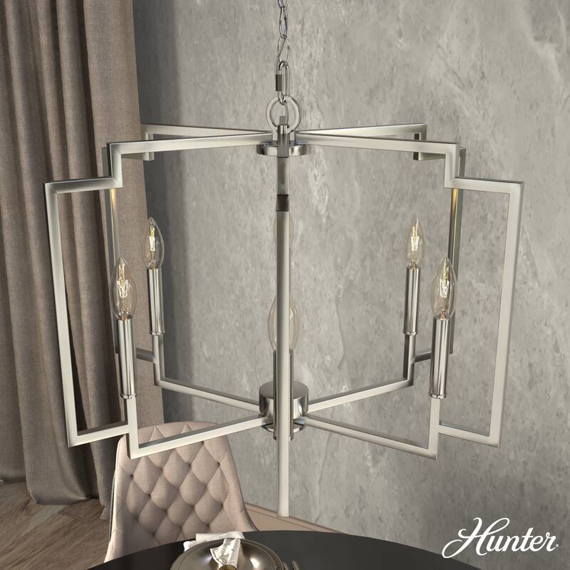 Hunter Zoanne 6-Light Modern Geometric Chandelier - Entry, Dining Room - Contemporary, Transitional - 24" - Brushed Nickel