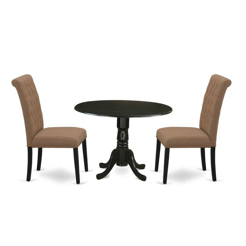 HomeStock 3-Pc Black Finish Solid Wood Top - Round Dining Room Set with Dropleaf - Seats 4