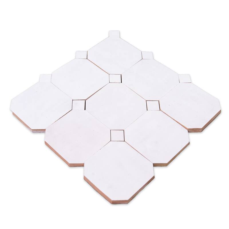 Contemporary Zellige Panels,12''x12''x0.5'', White and White Accents