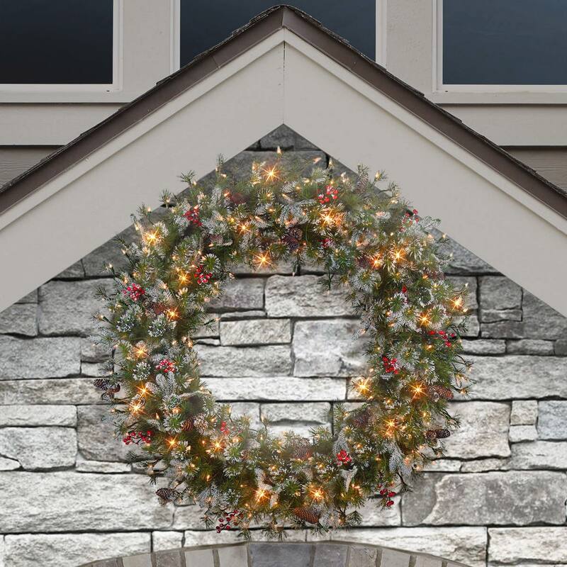 Glittery Pine Artificial Christmas Wreath, 48-Inch, Clear Lights
