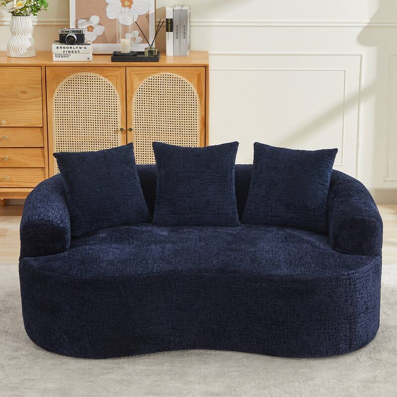 Curved Blue Loveseat 2-Seater Sofa Couch, Minimalist Sleeper Sofa Couch with Pillows for Living Room - Blue