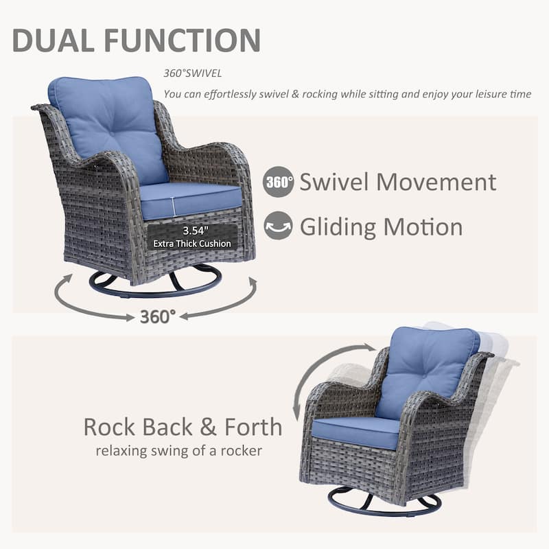 5 Piece Patio Furniture Set-Wicker Patio Swivel Chair Set with Ottoman