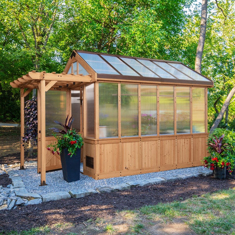 Backyard Discovery Bellerose 11'x7' Cedar Wood Greenhouse with Pergola - 14'8" x 7'4"