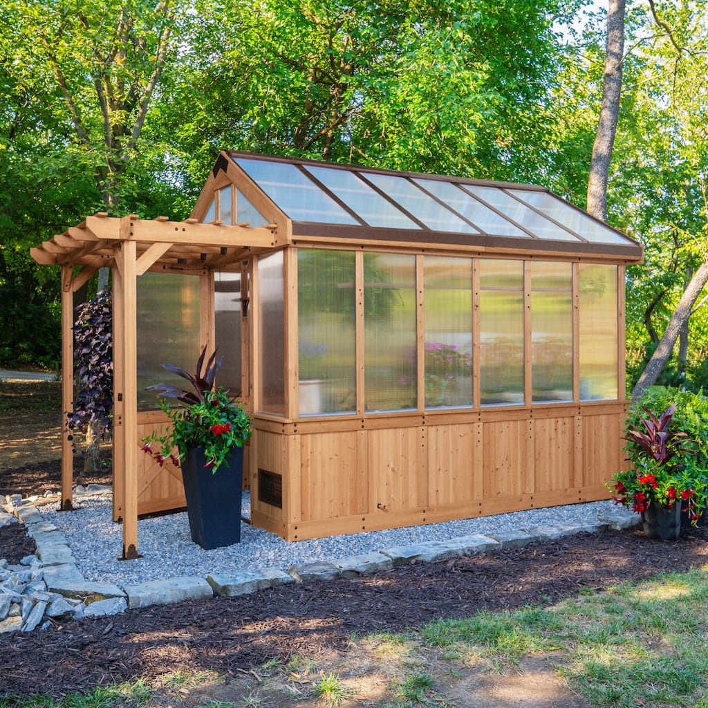 Backyard Discovery Bellerose 11'x7' Cedar Wood Greenhouse with Pergola - 14'8" x 7'4"
