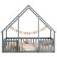 preview thumbnail 31 of 34, Full Size Pine Wood House-Shaped Floor Bed with Fence, Guardrails and Roof for Bedroom