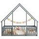 preview thumbnail 7 of 10, Grey Full Size Pine House-Shaped Floor Bed with Roof & Guardrails