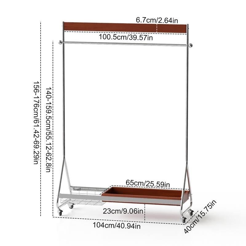 Antique American Style Clothes and Hat Rack with Storage Shelf, Portable Stainless Steel Floor Stand