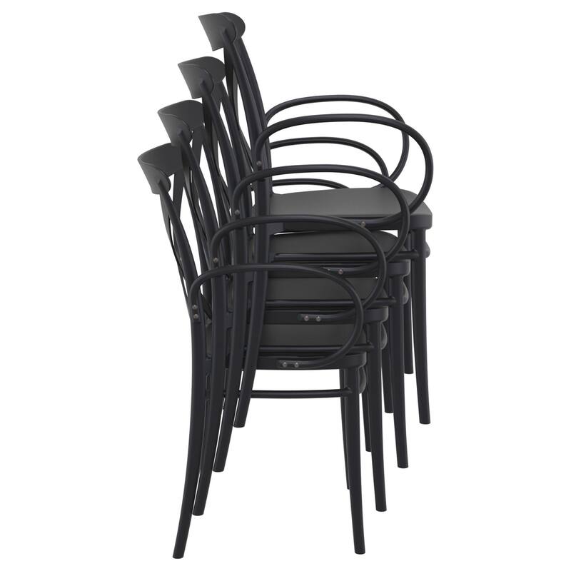 34.25" Black Cross Stackable Patio XL Dining Armchair
