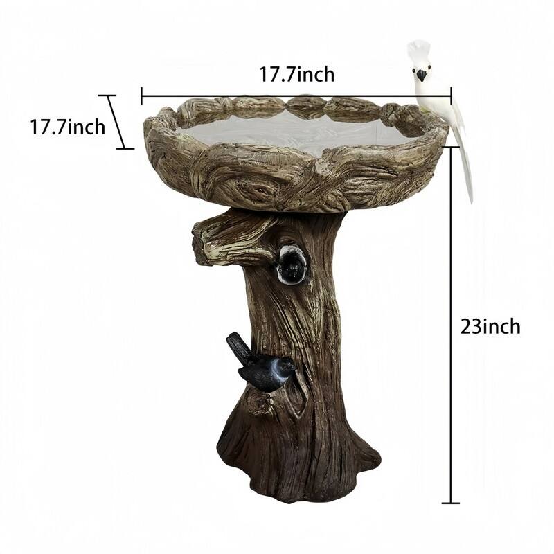SunJet 23" Tall Tree Trunk Concrete Bird Bath - 23'' H X 17.7'' W X 17.7'' D