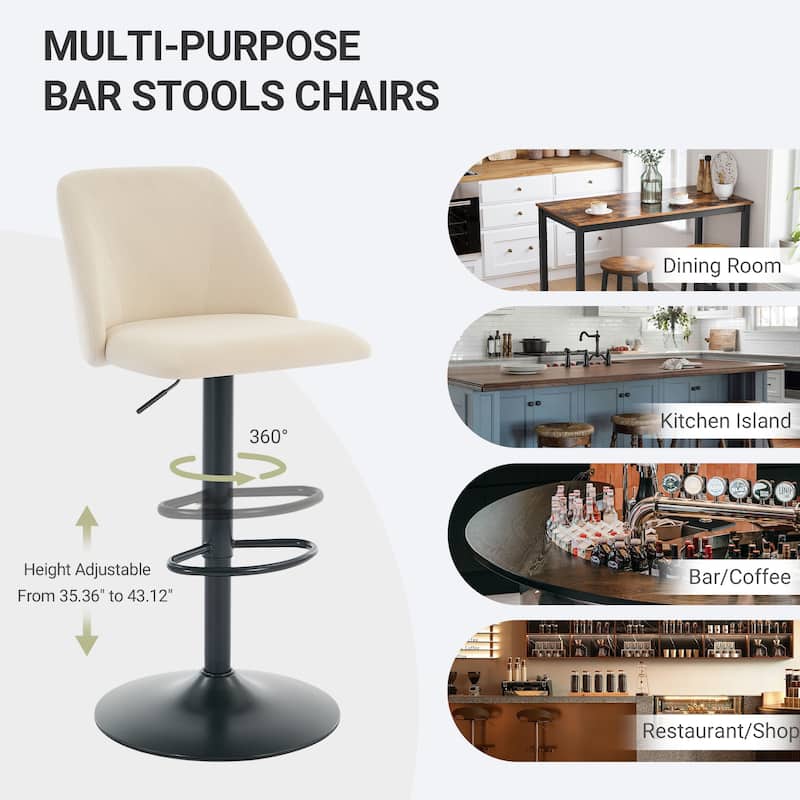 RENEWLINE Adjustable Swivel Bar Stool - PU Leather Counter Height Stool with Square Open Back for Kitchen Island