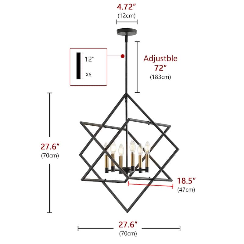 Modern Black 6-Light Geometric Lantern Hanging Light Fixture