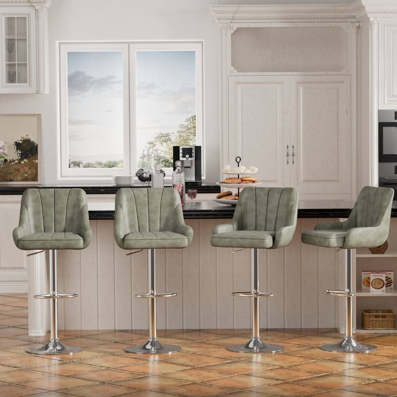 Adjustable Armless Swivel PU Leather Bar Stools Chrome Air Lift Counter Height Stools Set of 4 - Grey