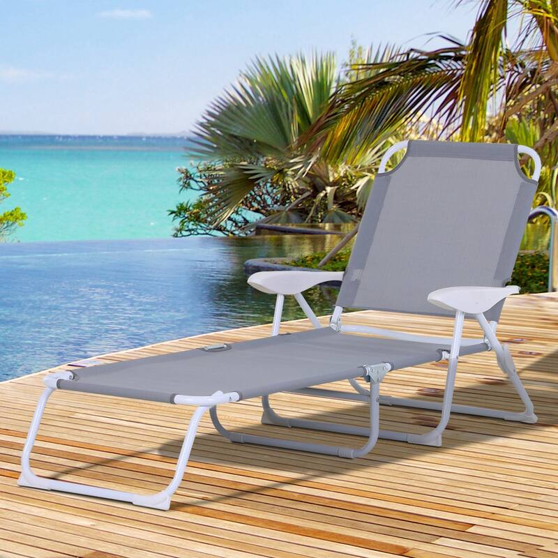 Outdoor sun loungers with adjustable folding armrests