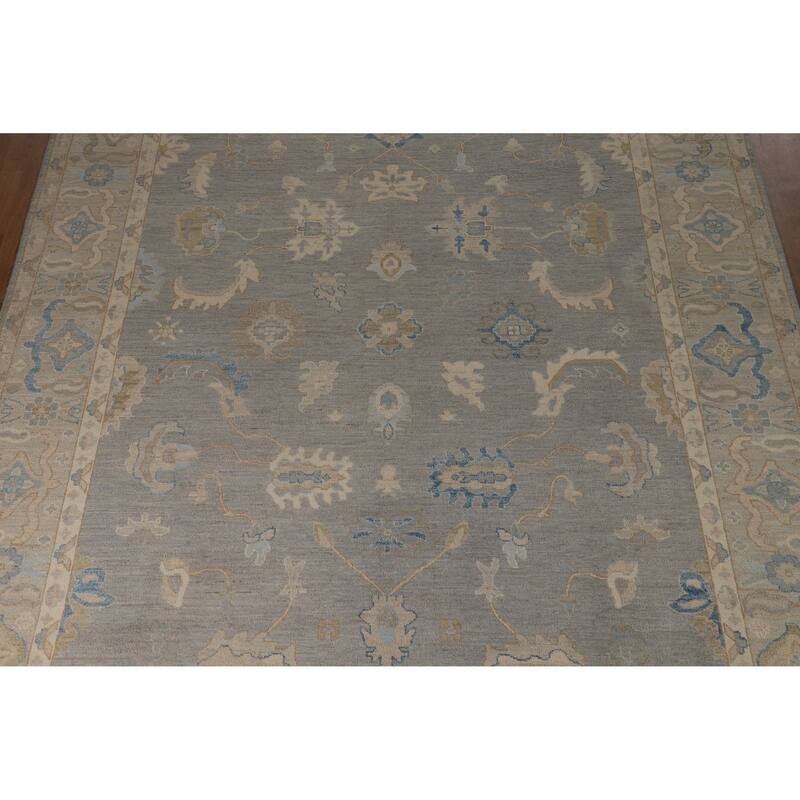 Hand Knotted Oriental 100% Wool Carpet Transitional All-Over Greys & Charcoal Oushak Area Rug - 11' 9'' X 9' 2''