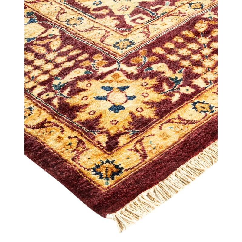 Overton Hand Knotted Wool Vintage Inspired Modern Contemporary Eclectic Red Area Rug - 6' 1" x 8' 7"