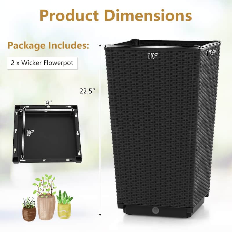 Costway 2PCS Outdoor Wicker Flower Pot 22.5''Tall Planters with - See Details