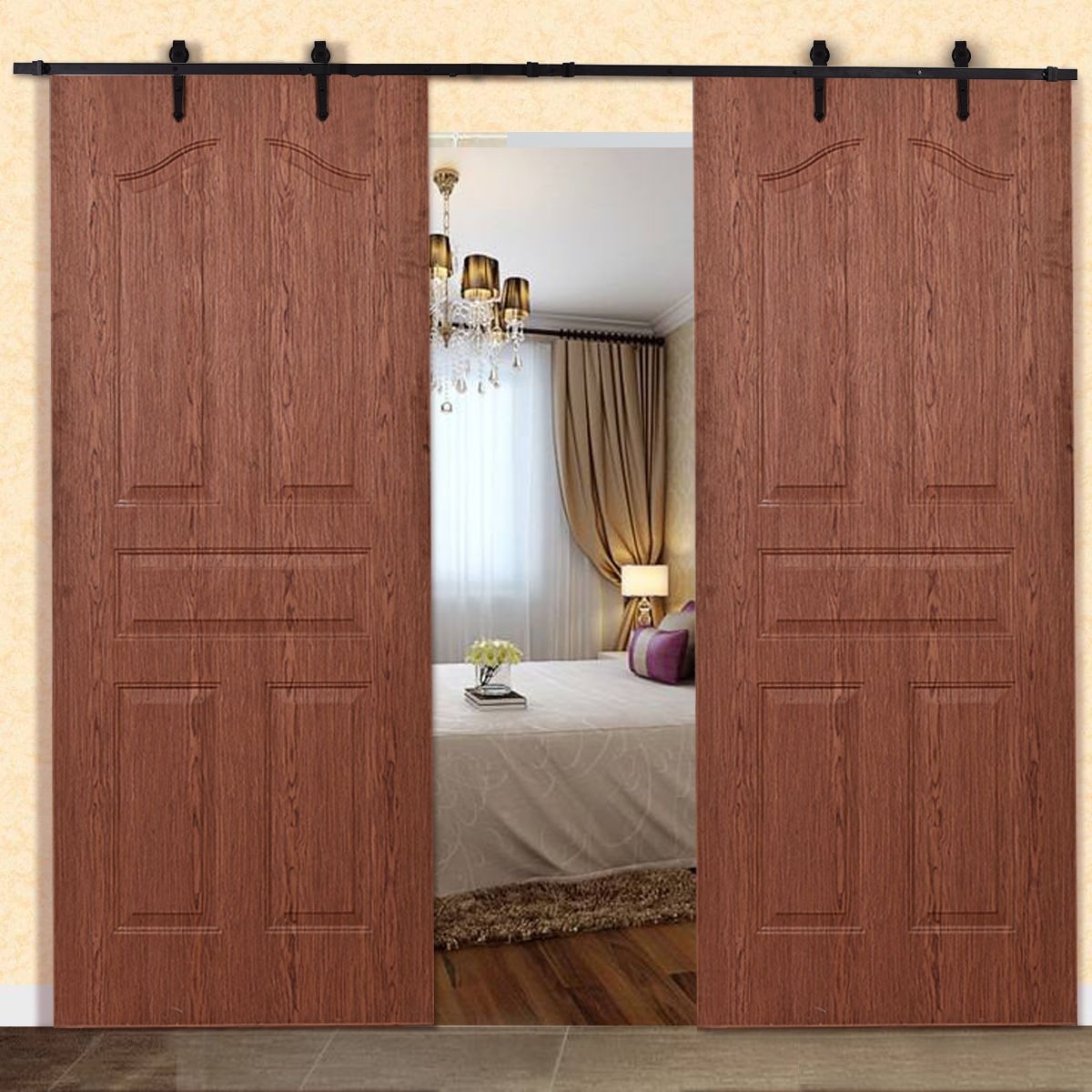 Shop Costway 12ft Steel Sliding Barn Wood Door Hardware Kit Rustic