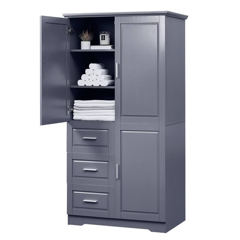 Tall and Wide Storage Cabinet with Doors,Three Drawers