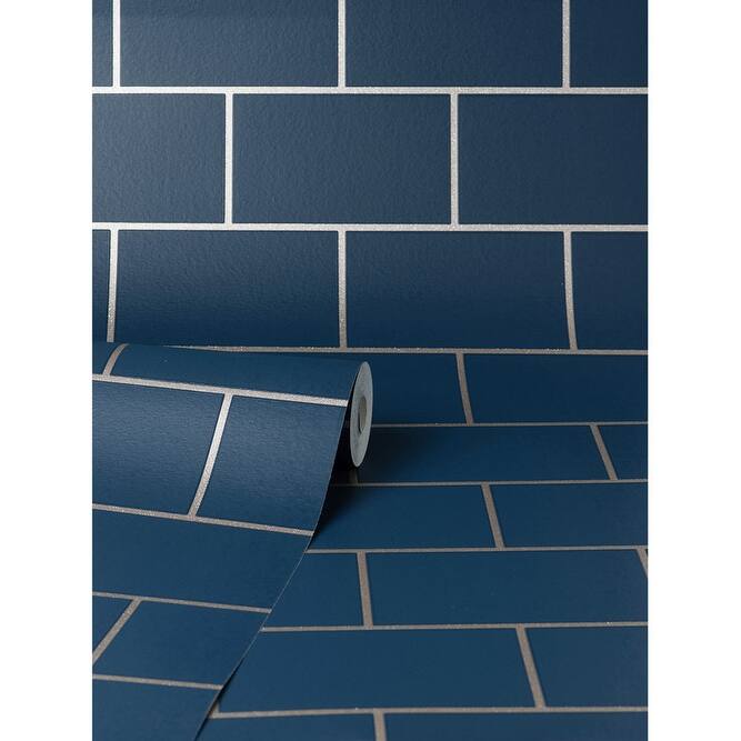 Fine Decor Metro Navy Tile Wallpaper