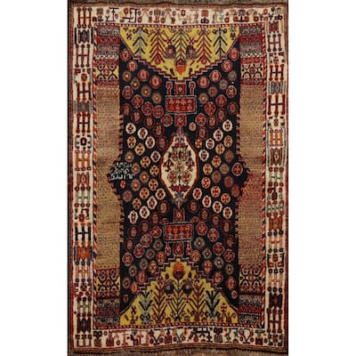 Hand Knotted Oriental 100% Wool Carpet Traditional Tribal Navy Blue & Blues Shiraz Area Rug - 6' 1'' X 3' 8''
