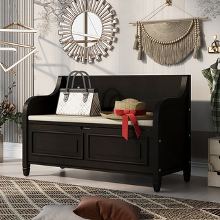 View of Rustic Entryway Bench Wood Storage Bench with Hidden Compartments ...