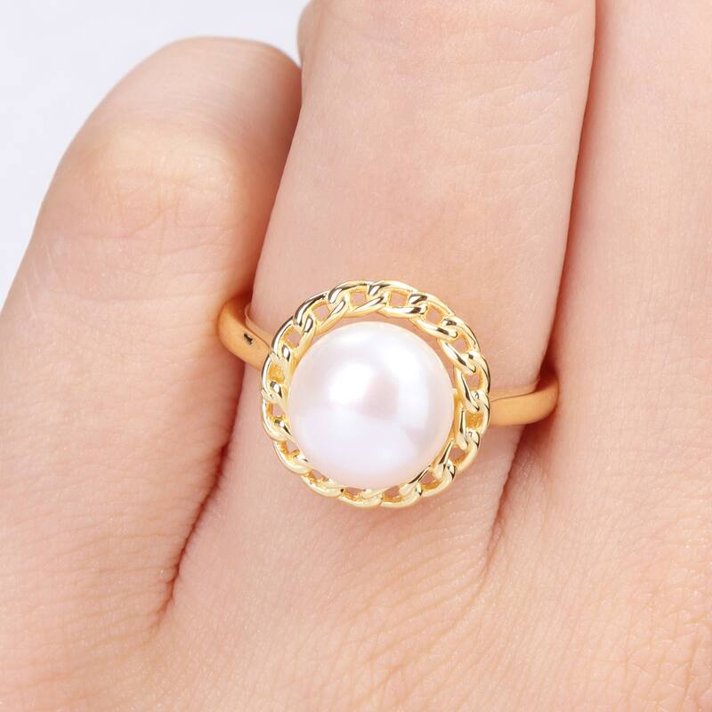 Miadora 9-9.5mm Cultured Freshwater Pearl Halo Link Ring in Yellow Silver