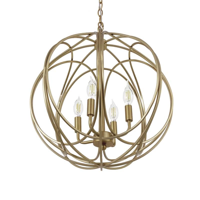 Yosemite Home Decor Satin Brass Metal/Stainless Steel Globe 4-light Chandelier - Satin Brass