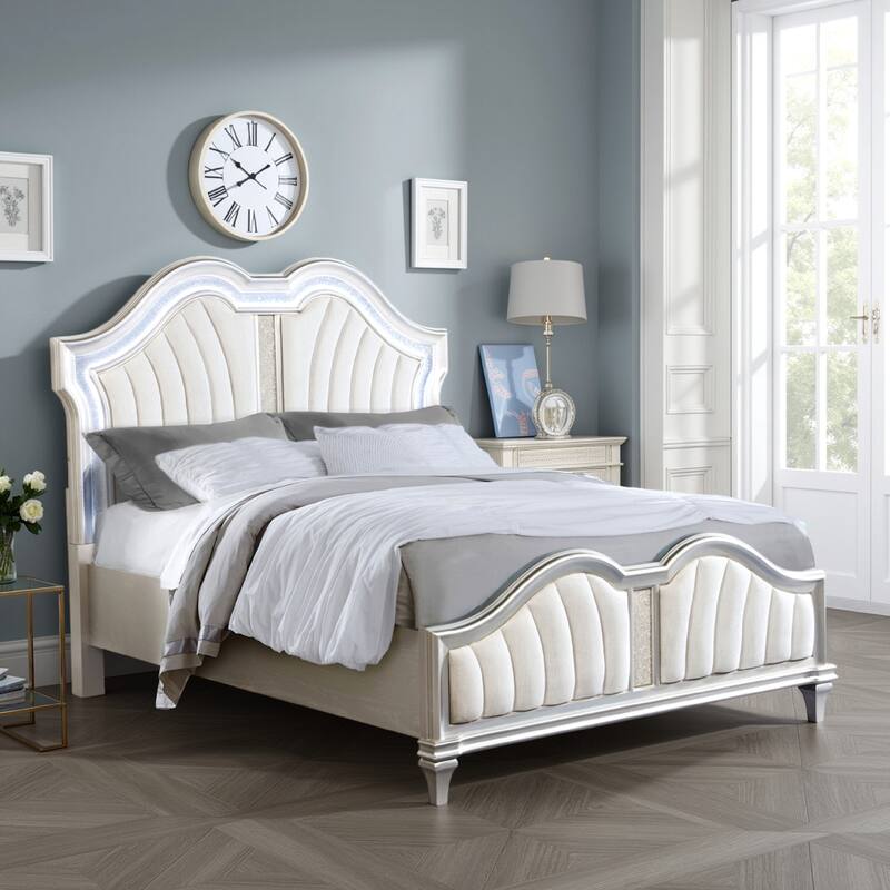 Nive Platform California King Bed, Double Arched, Upholstered, Silver Oak