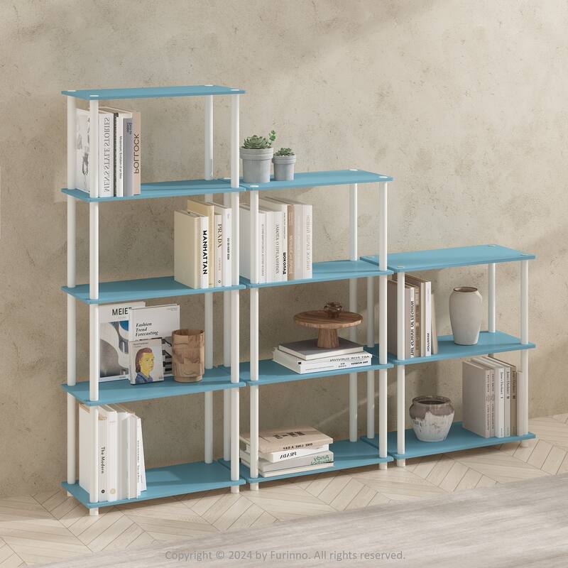 43.25 in. Tall Light Blue/White Wood 4-Shelf Bookcase