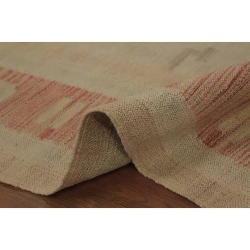 Hand Woven Oriental 100% Wool Carpet Southwestern Tribal Beige & Ivories Kilim Area Rug - 6' 7'' X 4' 9''