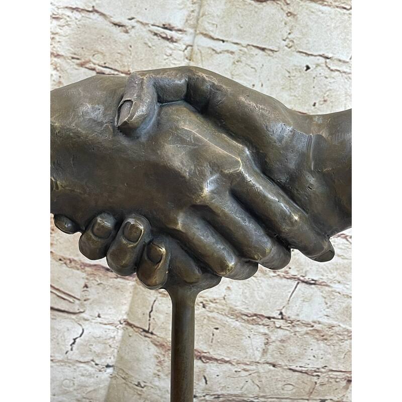 Handshake Friendship Surreal Abstract Bronze Statue Sculpture Marble Base Dali 15 Inches X 14 Inches
