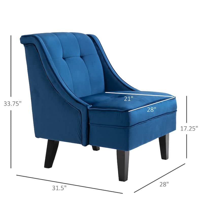 HOMCOM Tufted Single Sofa Chair with Rubber Wood Legs, Thick Padding Mid-Back, and Wings for Living Room