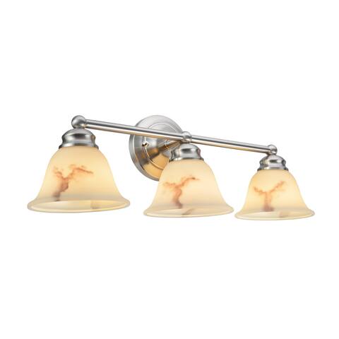 Aspen Creative Three-Light Metal Bathroom Vanity Wall Light Fixture, 23 1/2" Wide, Satin Nickel with Faux Alabaster Glass Shade