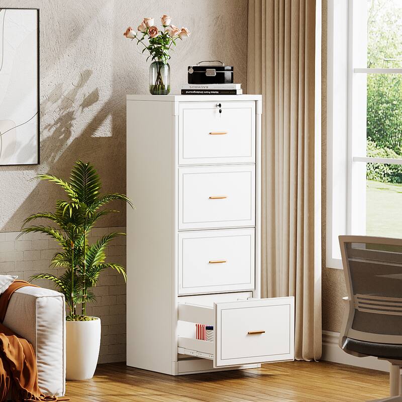 4-Drawer File Cabinet with Lock and Key, Vertical Wooden Filling Cabinet for A4/Letter/Legal Size Files
