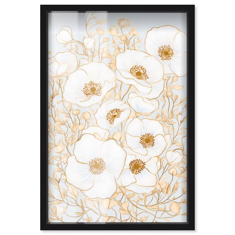 White and Gold Poppies I Shadowbox by Art Remedy - Black - 10" x 15"