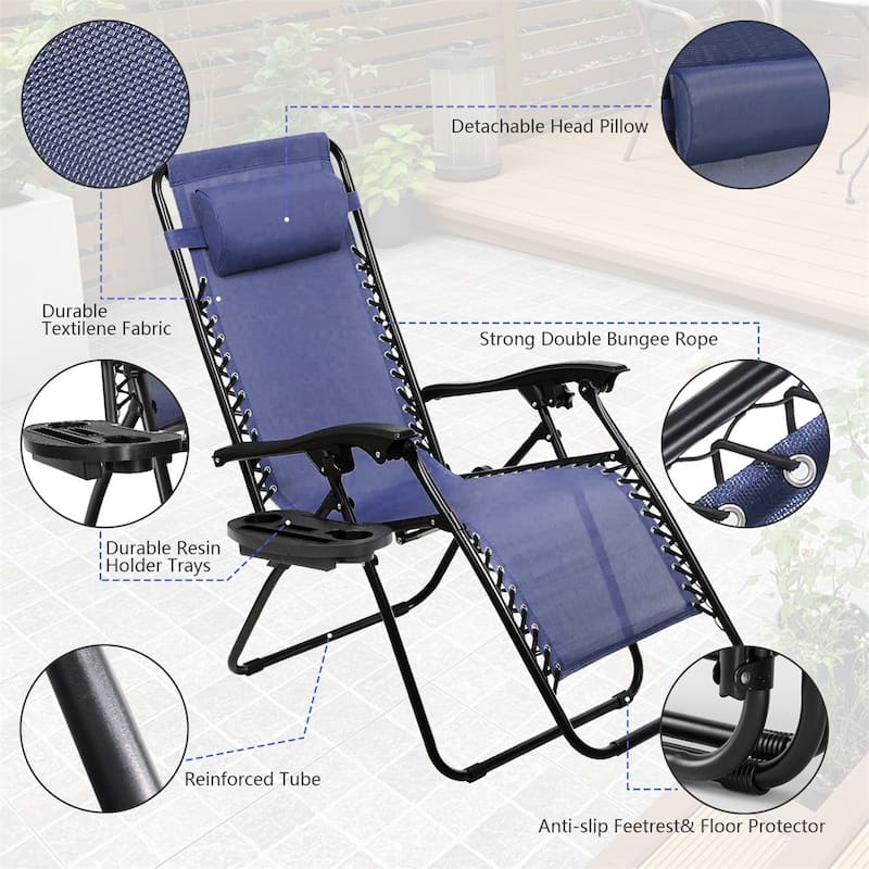 Set Of 2 Zero Gravity Chair, Patio Folding Lawn Outdoor Lounge Camp Reclining Lounge Chair for Poolside Backyard and Beach