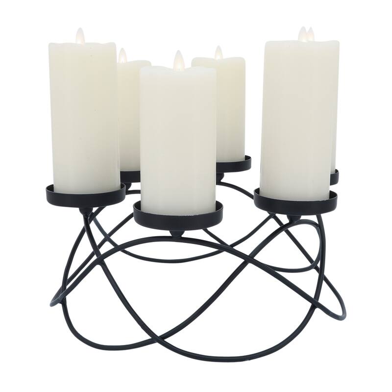 6"Hx14" Diameter Metal 6-Pillar Candle Holders in Black, Stylish and Elegant Holders for Tealights and Decorative - 14" x 14" x 6" - Black