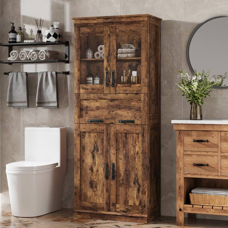 66.9" Pantry Cabinet with Drawer, Kitchen Storage Buffet Cabinet with 4 Shelves, Freestand Storage Cabinet - Brown