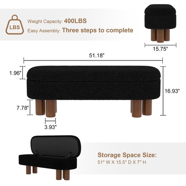 dimension image slide 0 of 2, 51" Upholstered Flip Top Storage Bench with Solid Wood Legs for Bedroom, Entryway and Living Room