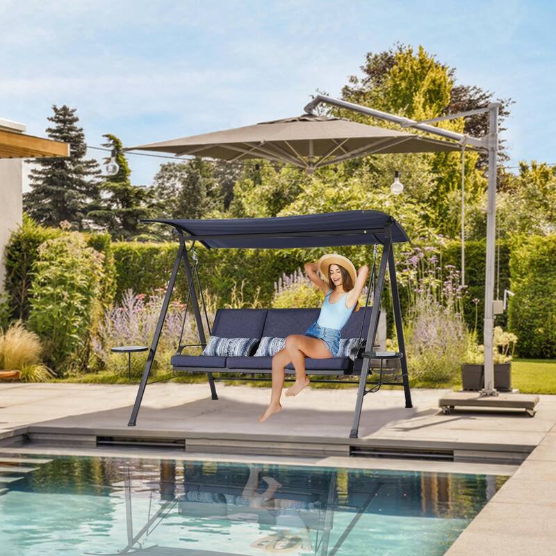 Steel 3-seater Swing Porch Swing with Canopy
