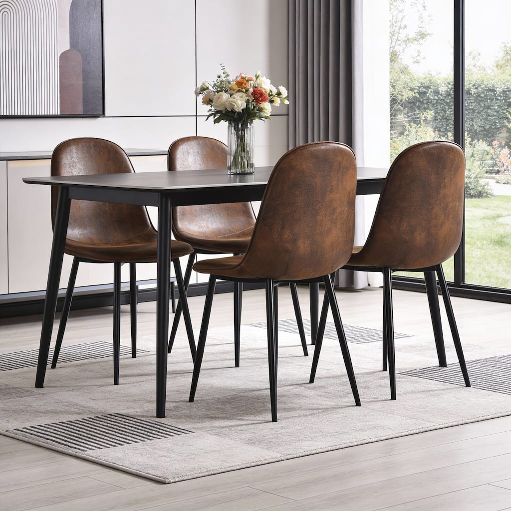 HomeRoots Set of Four Espresso and Black Faux Suede and Steel Dining Side Chairs - 17.70 in. x 33.90 in. x 15.70 in.