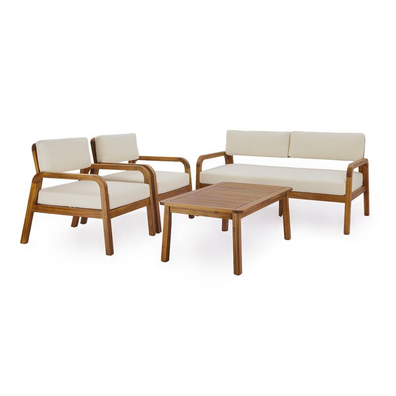Christopher Knight Home - Solid Acacia Wood Outdoor Patio 4-Piece Sofa Set with Cushions