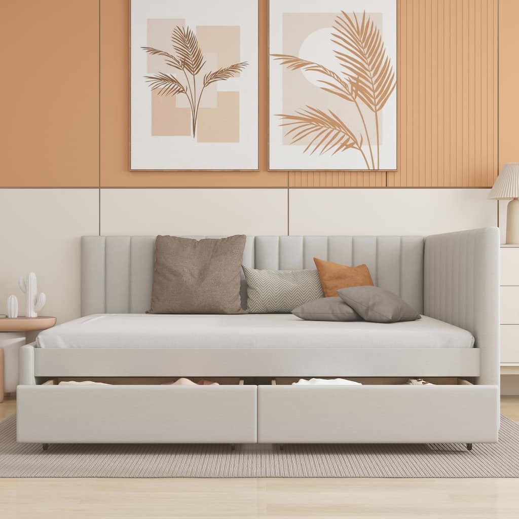 Upholstered sofa bed with 2 storage drawers