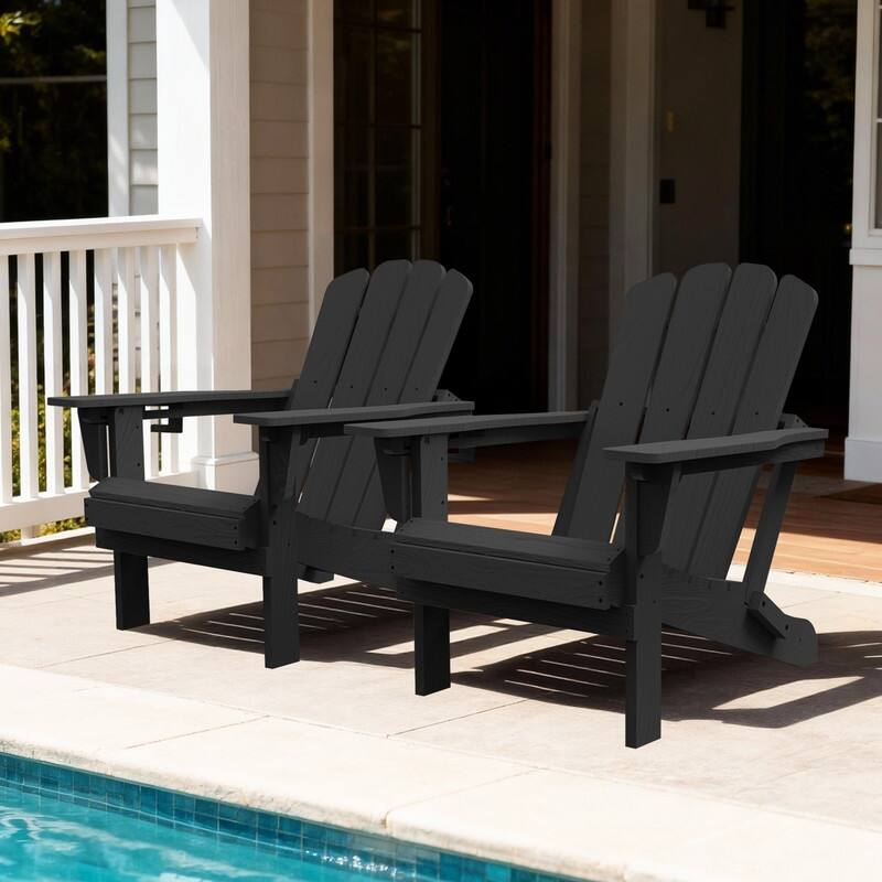 Domi Folding Adirondack Chair,Wooden Textured with Cup Holder,HDPE