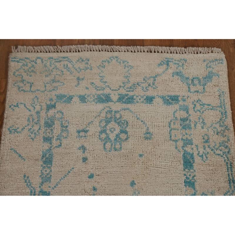 Geometric Oriental Oushak Turkish Wool Rug Hand-knotted Foyer Carpet - 2'0" x 3'11"