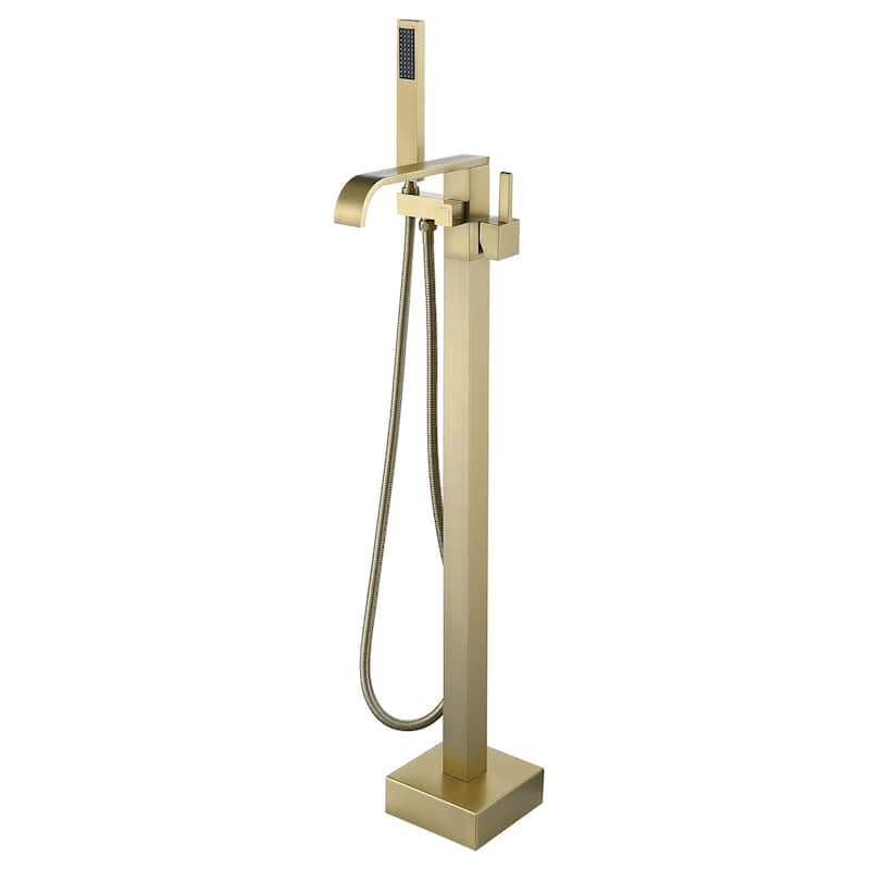 34.6"H Solid Brass Freestanding Waterfall Tub Filler with Handheld Shower